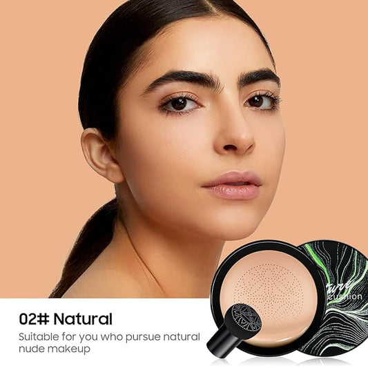 Mushroom Head Air Cushion CC Cream - BB Cream Foundation Makeup Moisturizing Concealer Long Lasting Waterproof With Powder Puff, Even Skin Tone (Natural, Pack of 1)