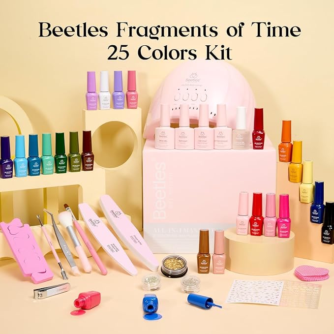 Beetles Gel Nail Polish Kit with U V Light - 25 Colors Gel Polish Set Fall Nail Fest Fragments of Time 45 Pcs Nails Kit with Tools DIY Salon Manicure Set Gifts for Women Girls - One Color One Bottle