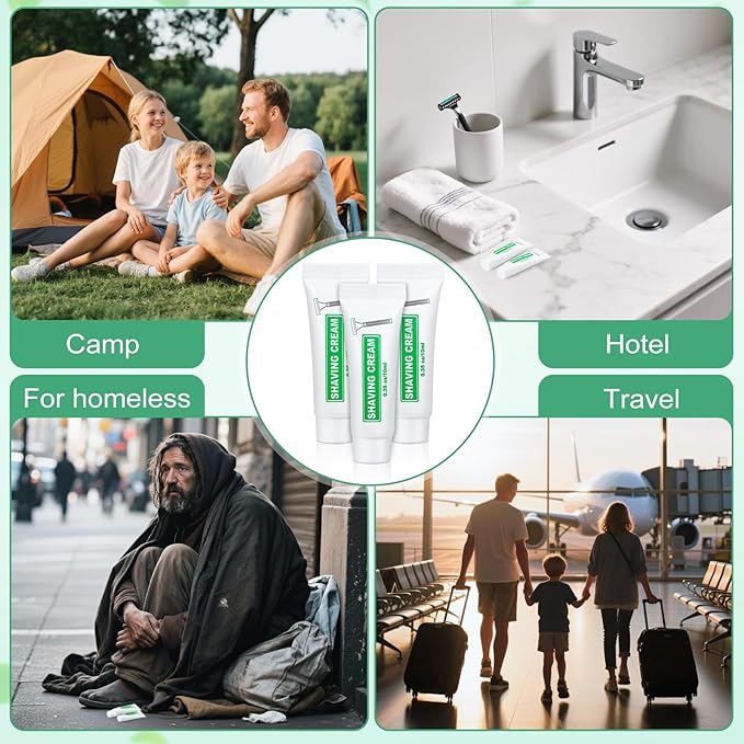 Travel Size Shaving Cream Bulk Pack of 100,Individually Wrapped 10ml/0.35fl oz Mini Disposable Shaving Cream in Bulk 1.2x2.9inch Travel Size Toiletries Amenities for Guests,Homeless,Charity