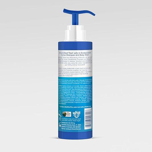 STREAM 2 SEA 3 in 1 Shampoo Body Wash and Conditioner, Reef Safe, All Natural and Organic Camping Shampoo and Liquid Soap, Skin and Hair Care for Men and Women, Sulfate and Paraben Free, 32 oz