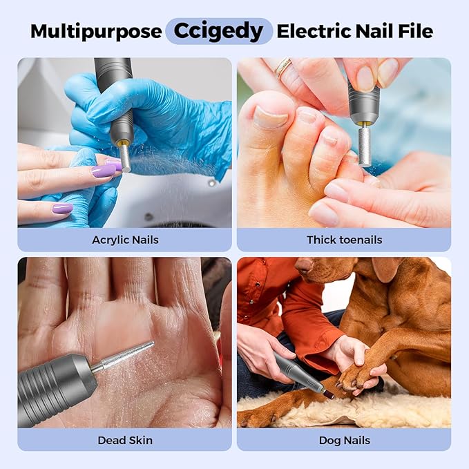 Cordless Electric Nail Drill Kit Professional Portable Electric Nail File Set Machine for Acrylic Gel Nails,Toenail Hand Feet Care,9 Speed with LED Display Ideal Gift for Men and Women-DeepGrey