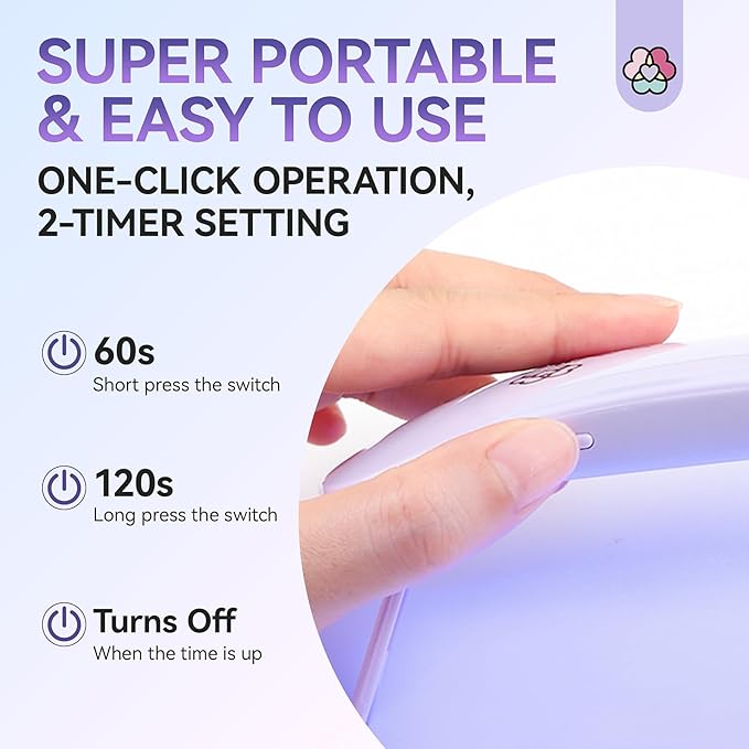 SAVILAND SSPro X Gel U V Nail Lamp for Gel Polish: 12W Mini Portable LED Light Fast Curing 2 Timers Flash Cure Lamp USB Interface Folding Design Personal Manicure Home Travel Use U V Light Purple