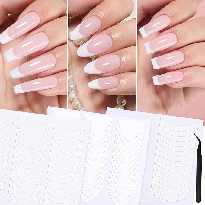 Beetles French Manicure Nail Art Stickers 30 Sheets French Tip Tool 3 Designs Self-Adhesive Nail Tips Guides for DIY Decoration Nails Art