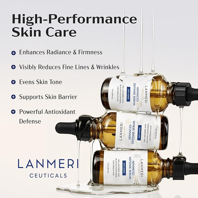 (Pack of 3) Lanmeri Ceuticals 15% Vitamin C + E + Ferulic Serum: Advanced Antioxidant Defense Formula with 1% Vitamin E & 0.5% Ferulic Acid – High-Stability Vitamin C Serum (1 fl oz)