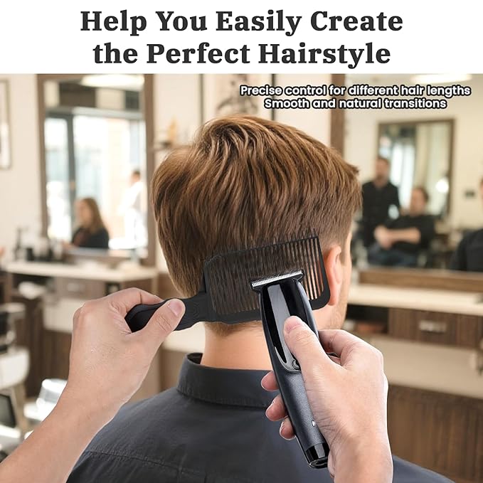 Fade Comb for Men-4PCS Fade Guide for Men Haircut Kit Includes Silicone Haircut Band,Barber Comb and Hairdressing Brush,Self Hair Cutting Tools for Home & Salon Use(Blue Hairband)