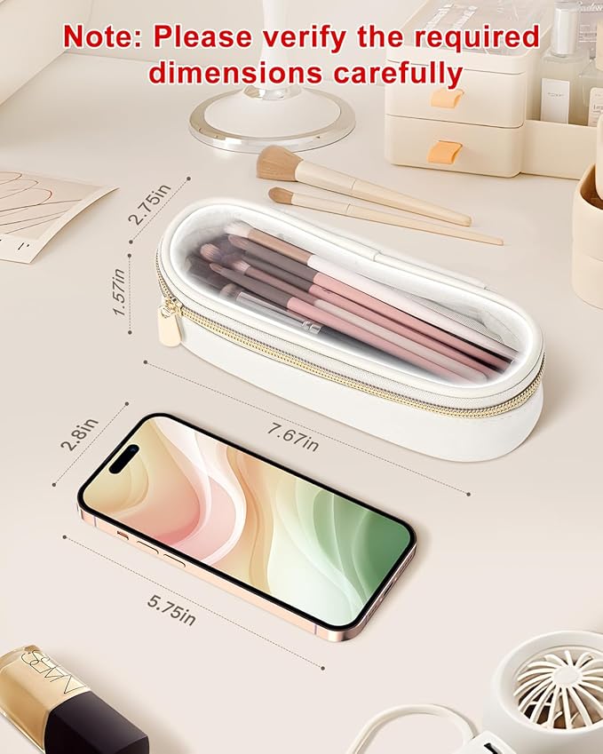 Clear Travel Makeup Brush Holder, Leather Makeup Brush Toiletry Bag, Portable Cosmetic Brush Case, Transparent Waterproof Makeup Brush Storage Bag, White