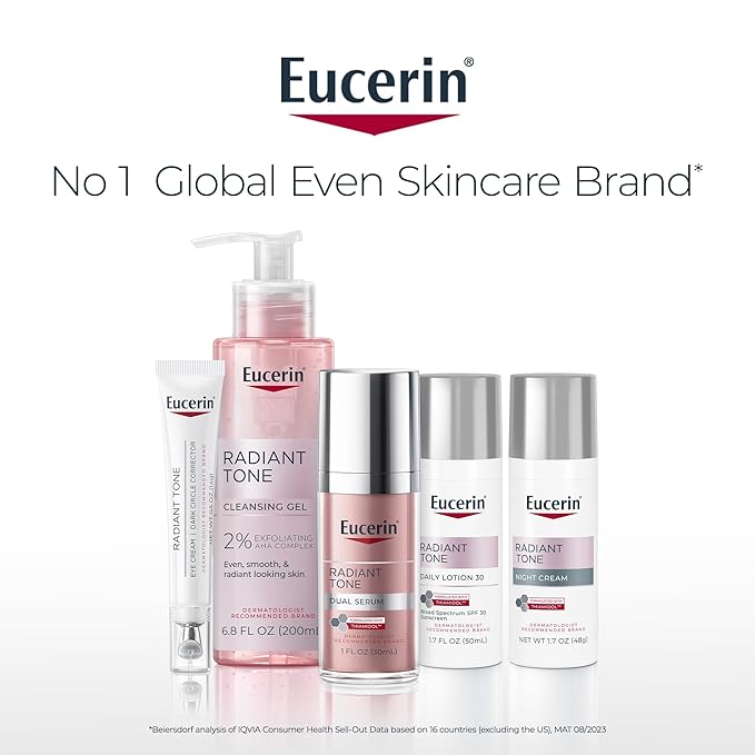 Eucerin Radiant Tone Dual Serum Dark Spot Corrector, Serum with Thiamidol and Hyaluronic Acid + Face Cleanser Gel with 2% Exfoliating AHA Complex + Night Cream, Dark Spot Corrector with Thiamidol