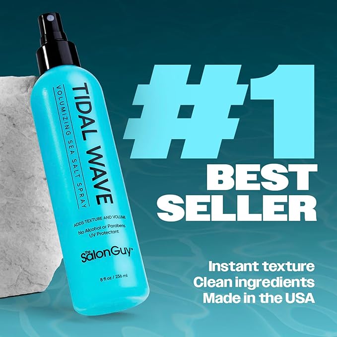 THESALONGUY Tidal Wave Sea Salt Spray for Hair | Texturizing Mist & Volumizing Spray for Men & Women | Adds Beach Waves, Volume & Matte Texture | Alcohol-Free, Paraben-Free, 8 oz