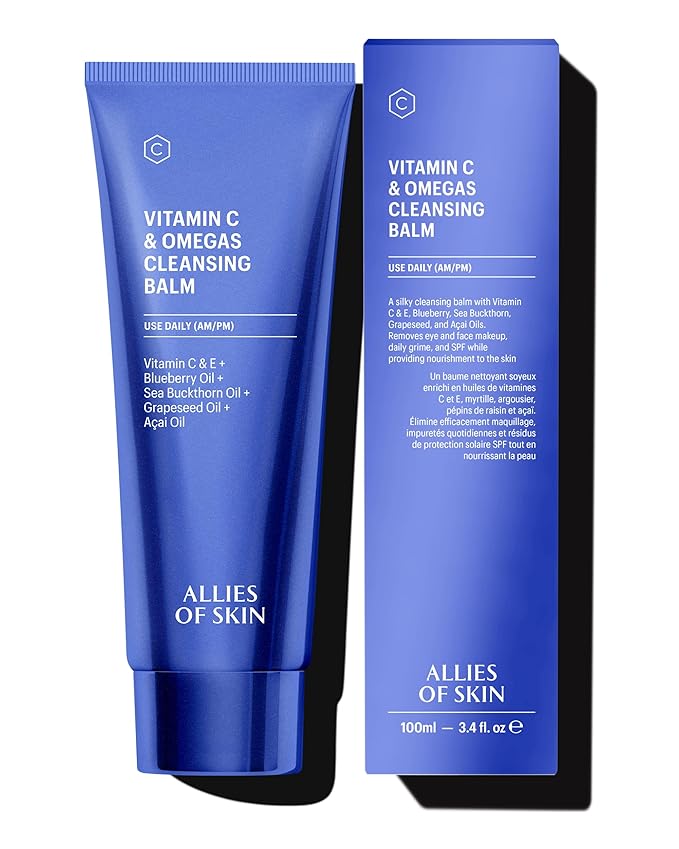 Allies of Skin Vitamin C & Omegas Cleansing Balm | Daily Makeup Remover to Dissolve Waterproof Mascara and SPF | Ophthalmologically Tested for Sensitive Eyes & Skin (3.4 Fl oz)