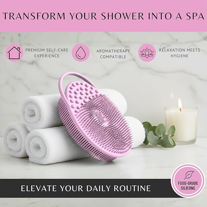 Exfoliating Body Scrubber Silicone - Textured Back Scrubber Shower Brush - Avilana Bath Loofah Alternative Dual Sided - Gentle Smoothing Body Wash Tool Rough Skin - Gift Women Men