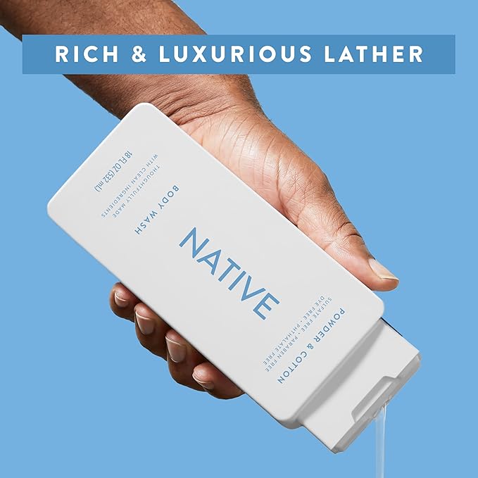 Native Body Wash for Men & Women, Seasonal | Sulfate, Paraben, and Dye Free, with Naturally Derived Clean Ingredients Leaving Skin Soft and Hydrating, Powder & Cotton 18 oz
