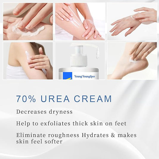 10.1 Oz - Urea Cream 70% plus Salicylic Acid 2% for Dry Cracked Feet, Heels, Knees, Elbows and Hands, Moisturizes, Softens and Removes Calluses Dead Skin