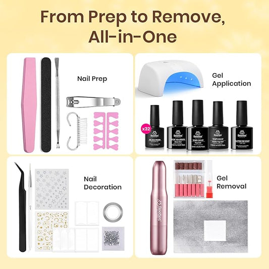 Beetles Gel Nail Polish Kit with U V Light and Nail Drill - 55Pcs Gel Nails Kit 32 Color LuliCore Polka Set with Base Top Coat Professional Manicure Home DIY Set Christmas Gifts for Women Teens Girls