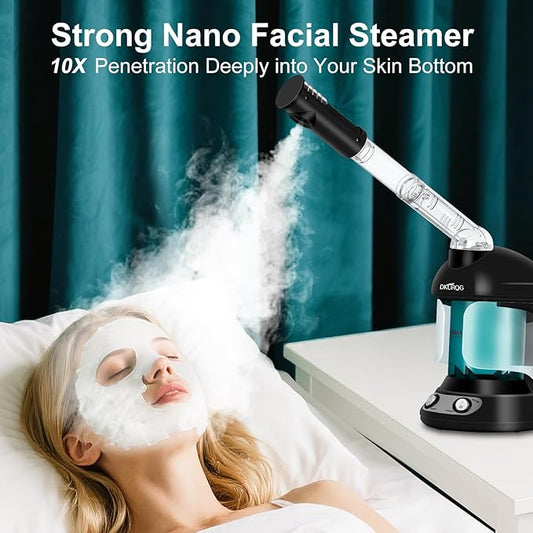 Facial Steamer, Nano Ionic Face Steamer for Facial Deep Cleaning Portable Ozone Steamer with Extendable 360° Rotating Arm, Humidifier for Home Salon Spa or Personal Care (Black)