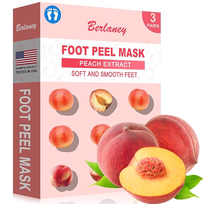 Peach Foot Peeling Mask, 3 Pairs of Skin Exfoliating Foot Masks for Dry feet, Cracked heels, Callus, Dead Skin Remover, Smooth Touch Feet, Spa Experience at Home or Travel