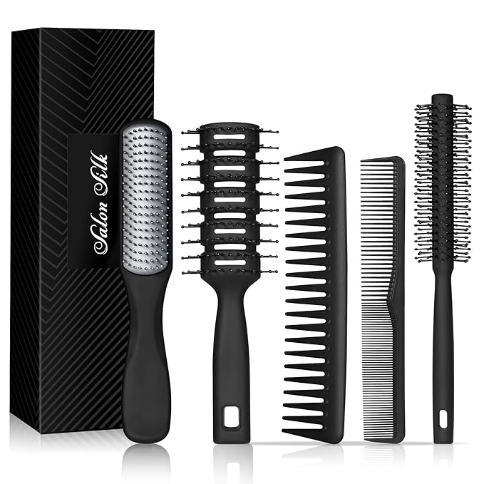 SalonSilk Hair Brush for Men, 5PCS Men Hair Brush & Styling Comb Set - Professional Barber Tools for All Hair Types, Perfect for Styling, Grooming, and Detangling