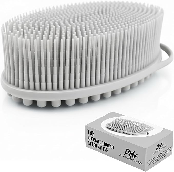 Silicone Body Scrubber for Shower - Gentle Exfoliating Back Scrubber with Soft Bristles - Avilana Premium Dual Sided Bath Brush Massage - Loofah Alternative for Sensitive Skin - Gift Women Men