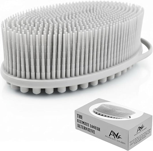 Silicone Body Scrubber for Shower - Gentle Exfoliating Back Scrubber with Soft Bristles - Avilana Premium Dual Sided Bath Brush Massage - Loofah Alternative for Sensitive Skin - Gift Women Men