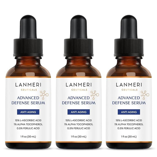 (Pack of 3) Lanmeri Ceuticals 15% Vitamin C + E + Ferulic Serum: Advanced Antioxidant Defense Formula with 1% Vitamin E & 0.5% Ferulic Acid – High-Stability Vitamin C Serum (1 fl oz)