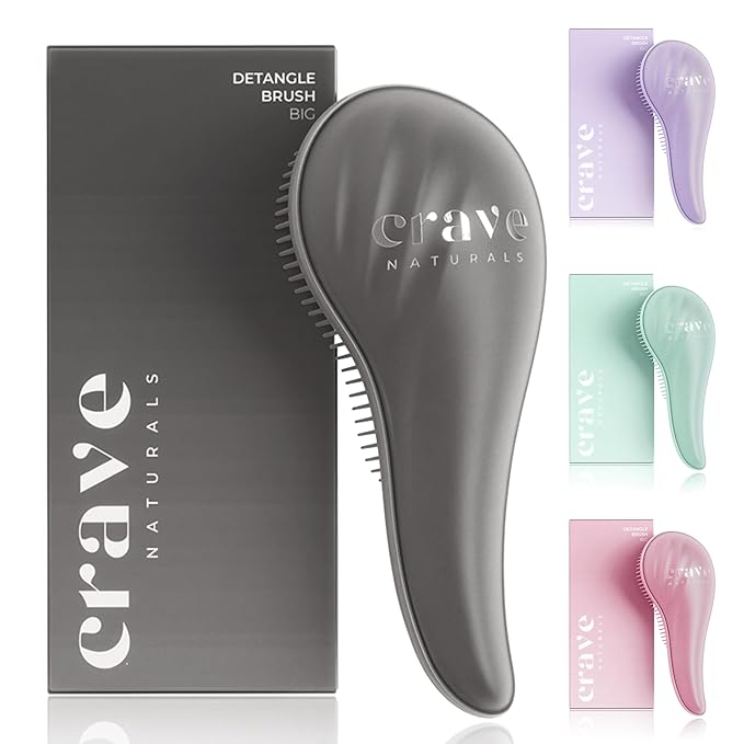 Crave Naturals Detangling Hair Brush Large Black – Glide Thru Hair Detangler Brush for Women, Kids & Toddlers – Gentle Scalp Care, No-Pain Tangle-Free Hairbrush for All Hair Types