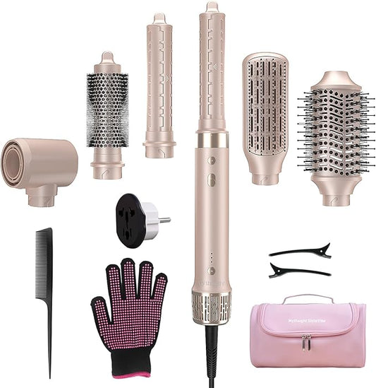 Dual Voltage StyleVibe 6-in-1 Air Styler, Hair Dryer & Blow Dryer Brush with Travel Case - Auto Wrap Curls (L/R), Fast Drying, Thermal Brush for Blowouts & Frizz-Free Volume, No Heat Damage