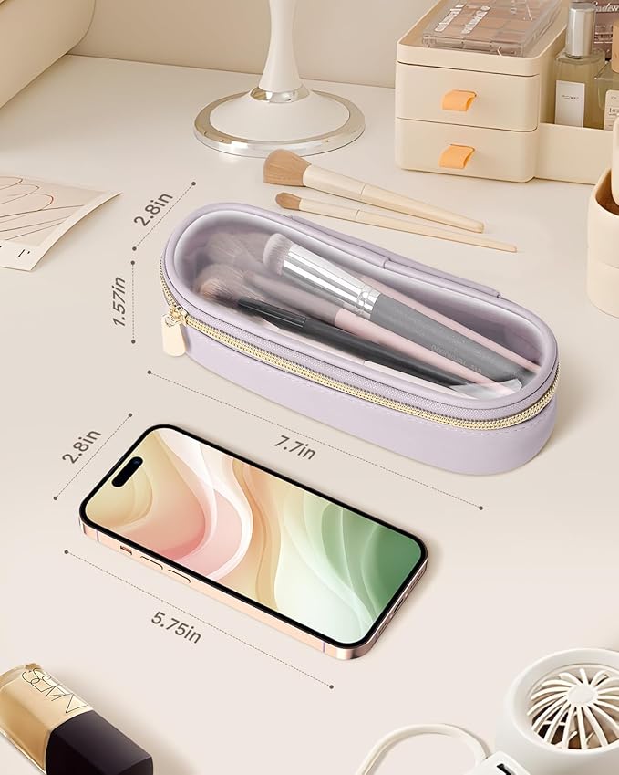 Clear Travel Makeup Brush Holder, Leather Makeup Brush Toiletry Bag, Portable Cosmetic Brush Case, Transparent Waterproof Makeup Brush Storage Bag, Purple