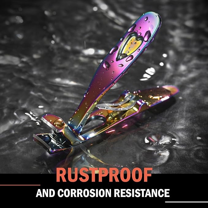 BEZOX Angled Head Toe Nail Clippers for Seniors - Ergonomic Toenail Clipper for Thick Nails for Elderly, Finger Nail Clippers with Catcher for Men and Women - Rainbow