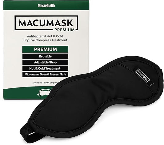 Macuhealth MacuMask - Moist Heat Eye Compress for Dry Eyes, Blepharitis, MGD & Digital Eye Strain, Adjustable Strap, SterilEyes Technology, Microwave & Freezer Safe, Hot or Cold Compress (Premium)