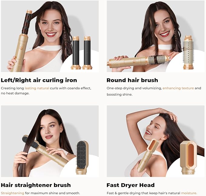 5 in 1 Blow Dryer Brush Set, Hot Air Styler Negative Ion Air Curling Wrap Air Curler, Round Brush Blow Dryer Curling Iron Hair Styling Tools Gift for Dry,Volumize, Straight,Curl,100-120V