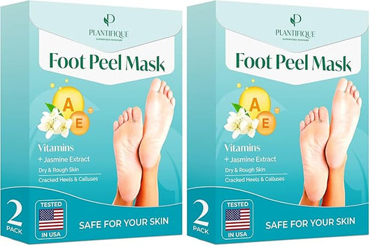 PLANTIFIQUE Foot Peeling Mask 4 Pack | Dermatologically Tested Repairs Heels & Removes Dry Dead Skin for Baby Soft Feet | Exfoliating Foot Peel Mask for Dry Cracked Feet | Jasmine