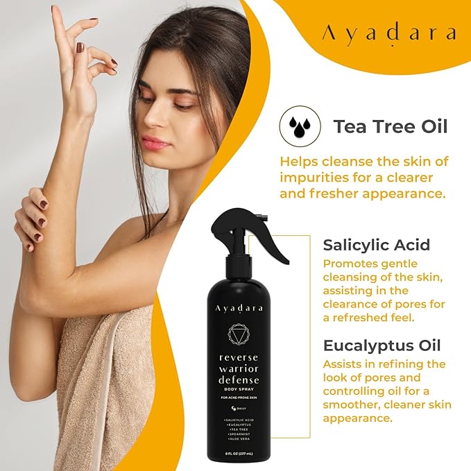 Bacne Treatment Body Spray, 8 fl oz, Cystic Back bacne Treatment Spray with Salicylic Acid, Tea Tree Chest, Butt and Body bacne Spray for Hormonal bacne, Bacne Treatment for Teens Adults, 2000 Sprays