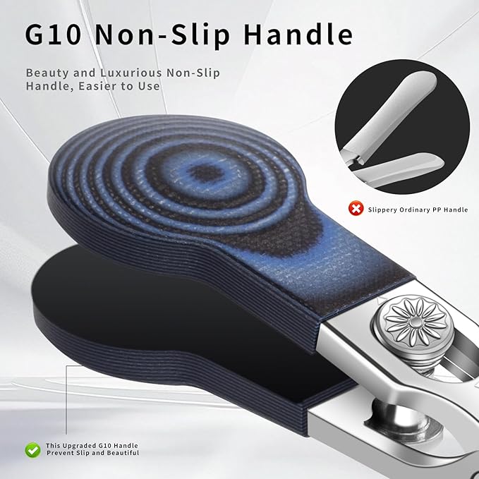 Wide Jaw Opening Nail Clippers with G10 Handle for Thick and Tough Nails, Heavy Duty Toenail Cutters for Seniors, Men and Women (Round Blue A)