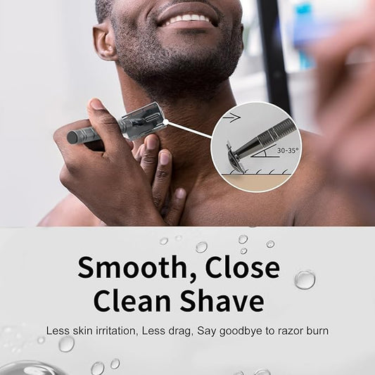 Shiny Gun Black Double Edge Safety Razor, Single Blade Razors for Men and Women, with 10 Stainless Steel Safety Razor Blades, Reusable Smooth and Close Wet Shaving Kit, Plastic Free