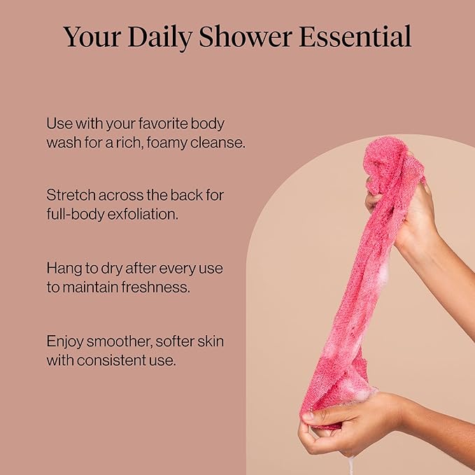 Kitsch African Net Sponge – Exfoliating Body Scrubber for Cleansing & Gentle Daily Exfoliation – Stretchable Bath Sponge for Hard-to-Reach Areas, Long-Lasting Shower Essential - Berry Pink, 3 Pcs