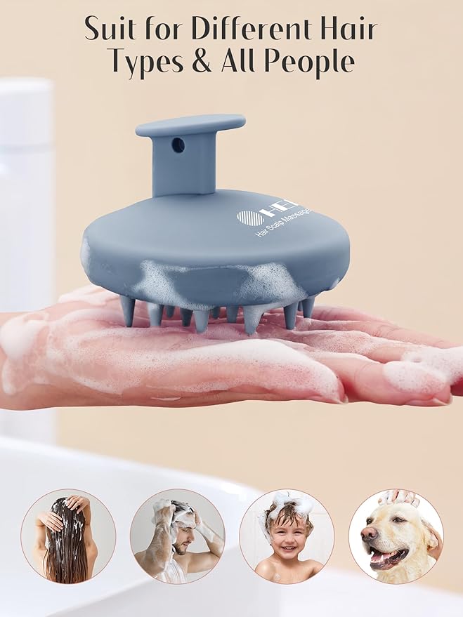 HEETA Scalp Massager Hair Growth, Scalp Scrubber with Soft Bristles, Integrated Silicone Design, Exfoliator for Dandruff Removal & Relaxation, Shampoo Brush Fit Wet Dry Hair Use, Dark Blue