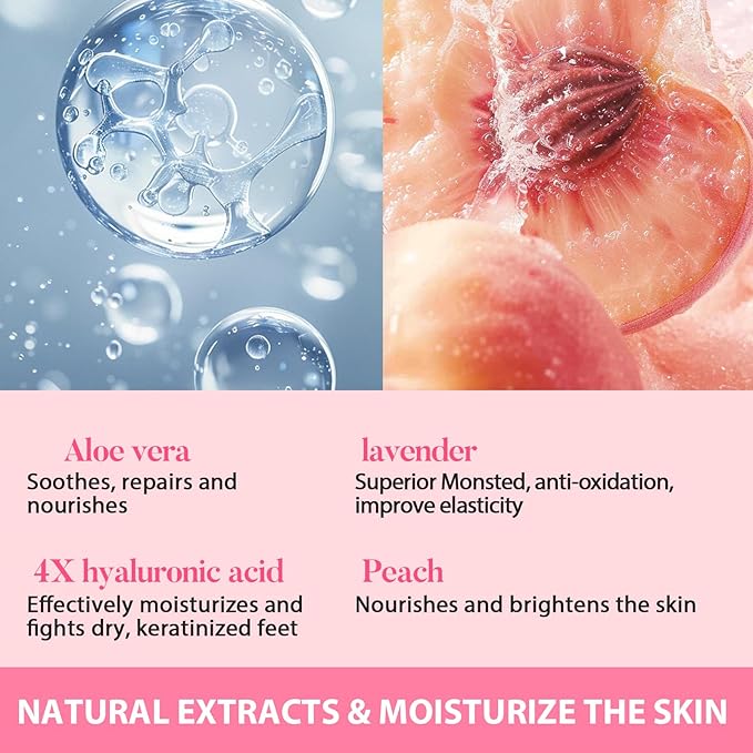 4 Pack Foot Mask, Deep moisturizing for Smooth Feet, Foot Mask for Removes Dead Skin and Calluses, Gentle Yet Effective Formula, Suitable for Men & Women, Peach Scent