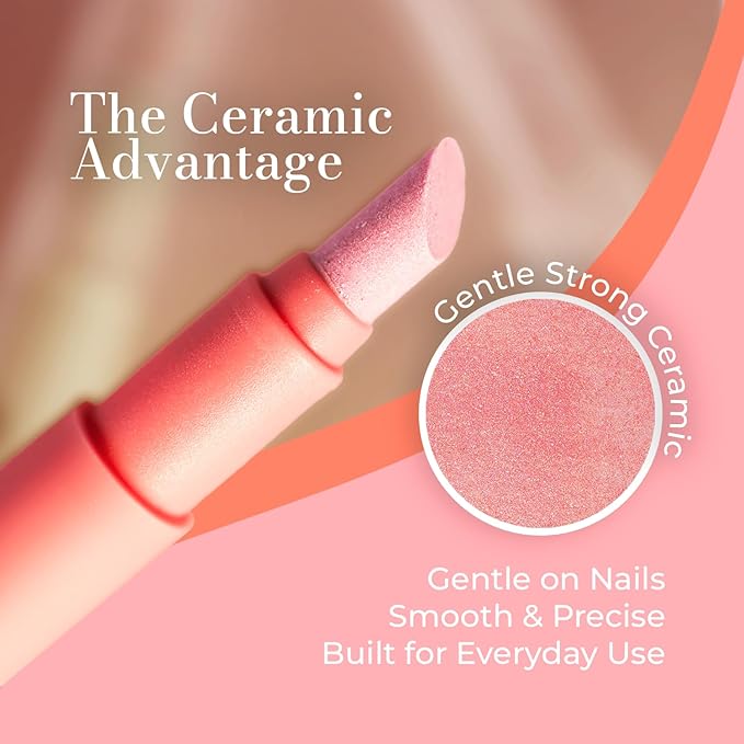 Cuticle Oil Pen 3-in-1 Ceramic Nail Buffer & Cuticle Remover – Moisturizing & Strengthening Nail Care for Dry, Damaged, Brittle Nails. (Pink)