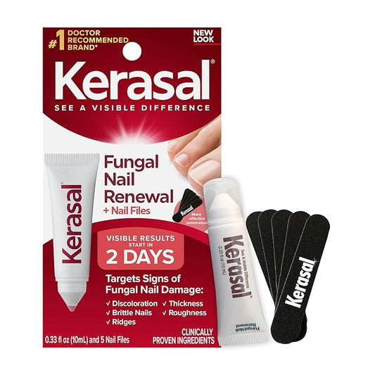 Kerasal Nail Renewal and Nail File Combo Pack, Restores Appearance of Discolored or Damaged Nails, 5 Heavy Duty Nail Files, 0.33 fl oz, Clear (Packaging May Vary)