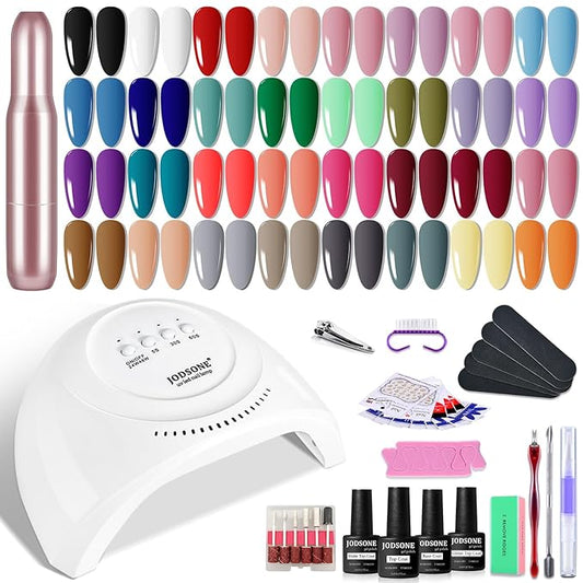JODSONE 36 Pieces Gel Nail Polish Set U V Light Nail Drill Beginner Set Glossy Surface Easy To Apply Matte Texture All-In-One Manicure Kit