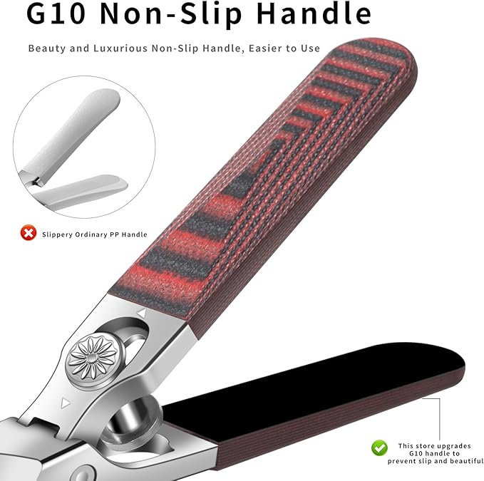 Slant Head Stainless Steel Nail Clipper for Ingrown Nail Care with G10 Handle, Edgy Toenail Clipper for Podiatrist and Elder Users, Angled Nail Trimmer with Safe Lock(Straight Red B)
