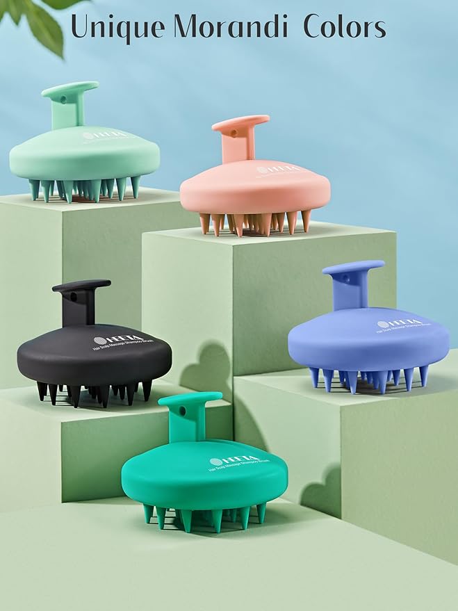 HEETA Scalp Massager Hair Growth, Scalp Scrubber with Soft Bristles, Integrated Silicone Design, Scalp Exfoliator for Dandruff Removal & Relax Scalp, Shampoo Brush Fit Wet Dry Hair Use, Blue