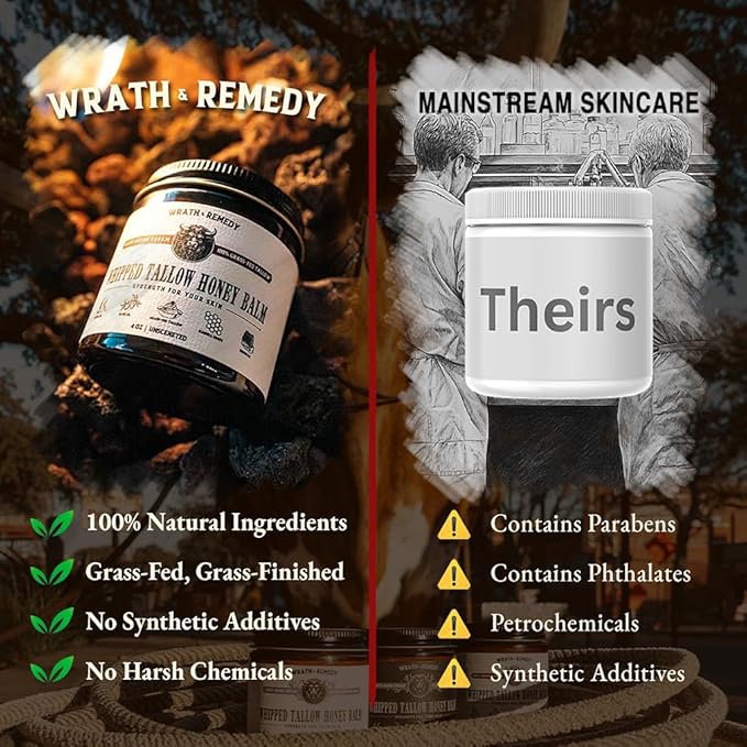 Organic Beef Tallow for Skin - 4 OZ (Pack of 3) — Grass Fed Beef Tallow for face + Body — US-Made Whipped Tallow and Honey Balm Moisturizer for Dry and Sensitive Skin, Eczema, Rosacea (No Additives)