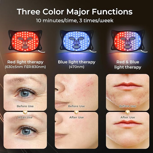 Red Light Therapy Mask for Face,USB C Rechargeable,Infrared Light Therapy Mask for Home Working Travel Yoga Sleep LED Silicone Mask