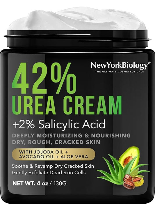 New York Biology 42% Urea Cream with 2% Salicylic Acid - Moisturizing Urea Foot Cream for Dry Cracked Heels, Calloused Feet, Athletes Foot, Dry Cracked Feet and Dead Skin - 4 oz