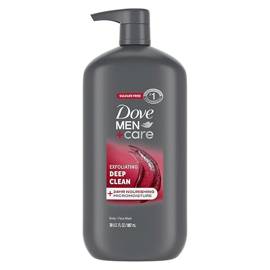 DOVE MEN + CARE Body and Face Wash Exfoliating Deep Clean for Men, with 24-Hour Nourishing Micromoisture Technology Body Wash, 30 oz