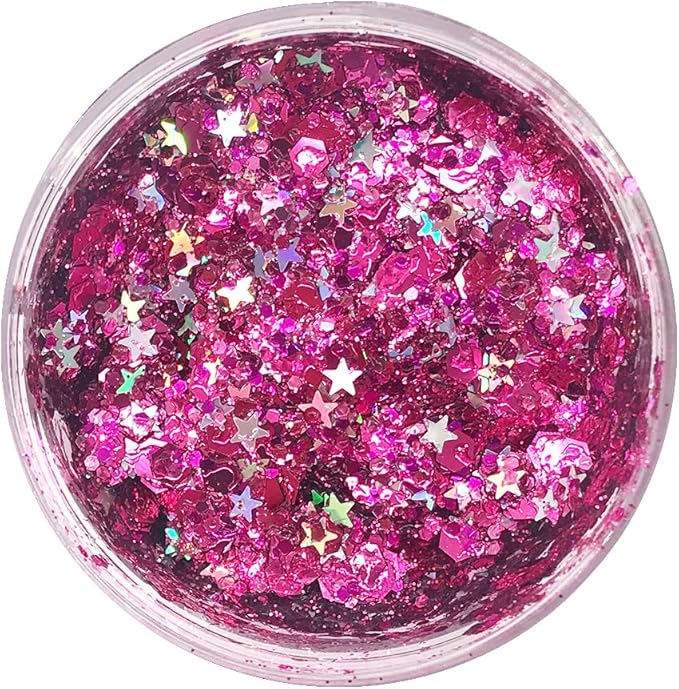 Cosmic Pink & Siver Stars - Holographic Body Glitter Gel for Body, Face, Hair - Vegan & Cruelty Free - Electric Bliss Beauty (Cosmic Pink)
