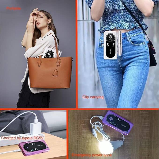 Electric 45000RPM Nail Drill Machine Rechargeable Portable Nail File Electric DIY Nail Drill Kit with Smart LCD Screen for Gel Nail Manicure and Pedicure Reflective Body etc(Dazzle)
