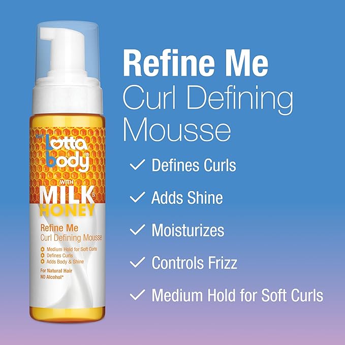 Lotta Body, Refine Me Curl Defining Mousse, Medium Hold for Soft Curls, Moisturizes, Controls Frizz, 7 Fl Oz