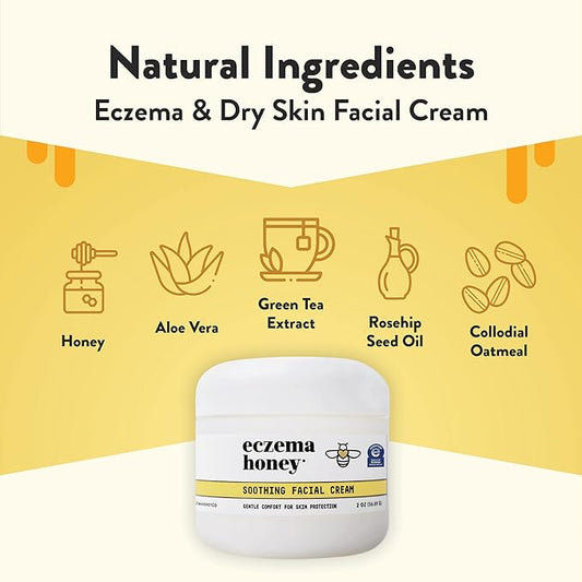 ECZEMA HONEY Soothing Facial Cream - Eczema Lotion for Face, Eyelids, Lips, and More - Natural Dry Skin Repair (2 Oz)