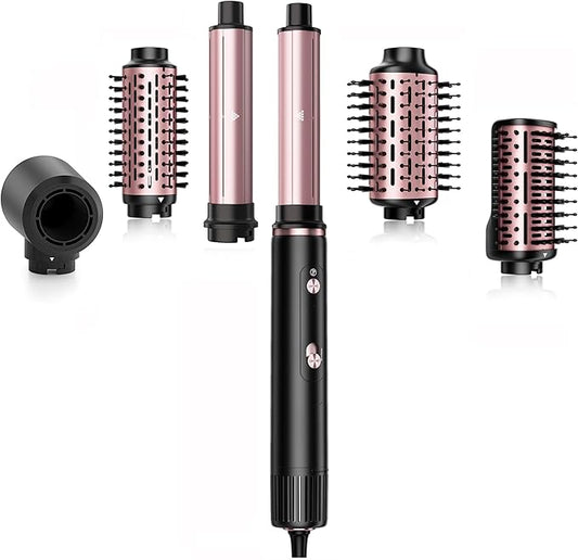 SKIMI 110,000 RPM Brushless Motor Hair Dryer Brush - 5 Muti-Styler for Fast Drying, Curling, Volumizing & Straightening | High-Speed Hot Air Brush for All Hair Types (Black & Blush Rose)